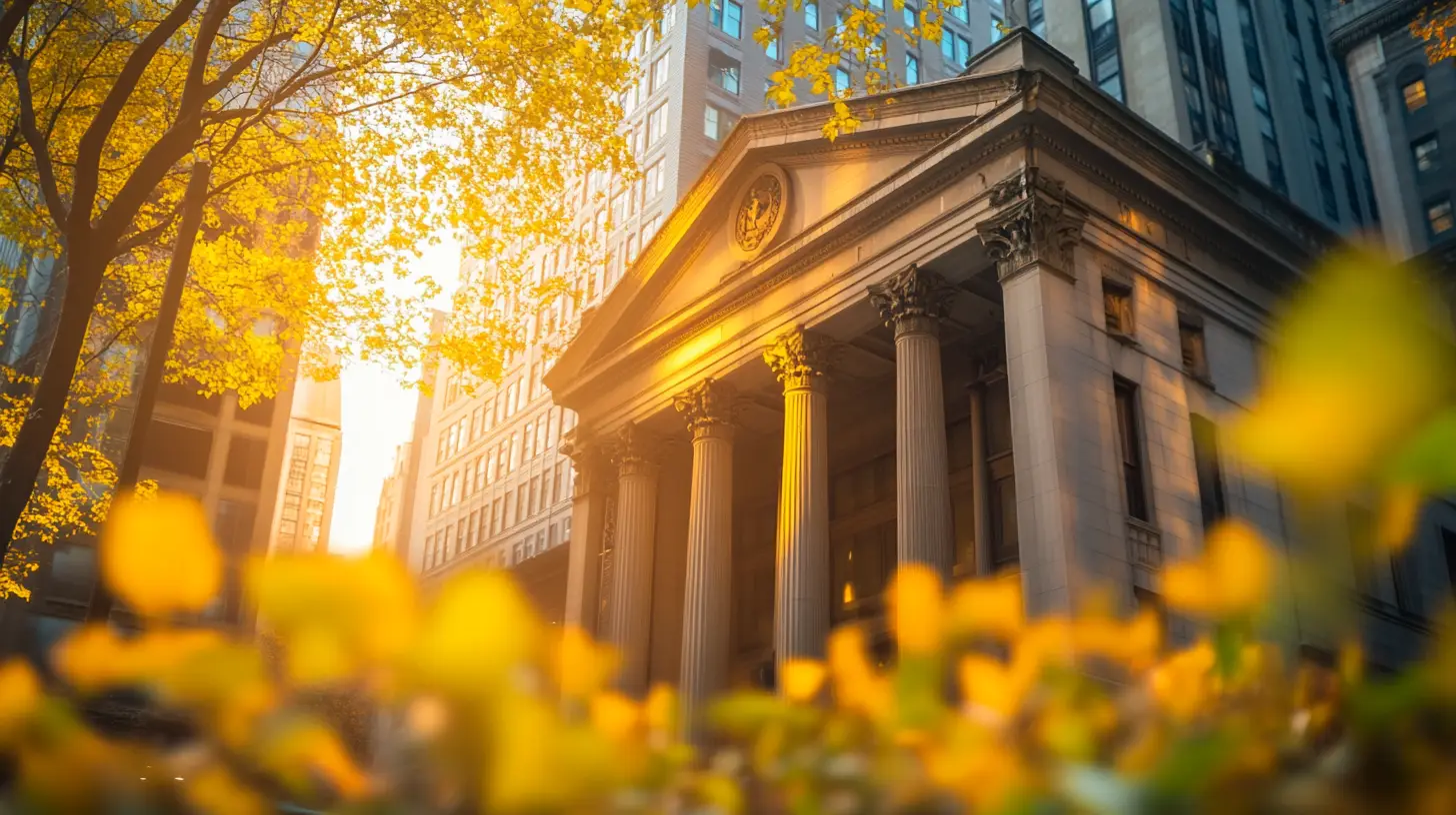 A Sunny Golden Hour Bank Exterior